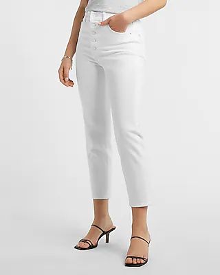 Super High Waisted White Button Fly Mom Jeans | Express