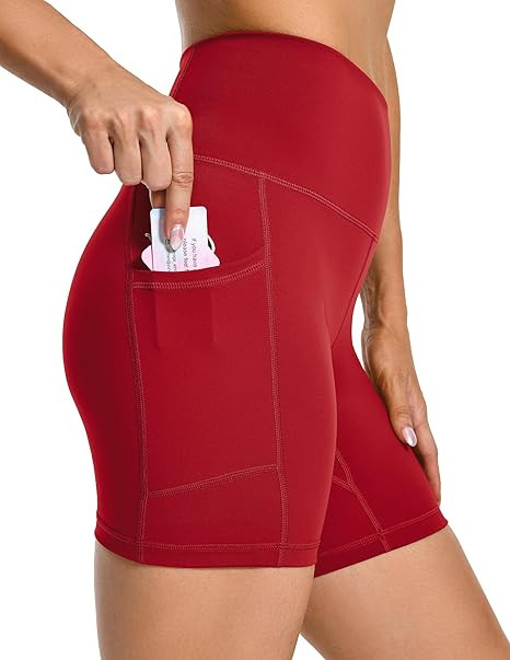 YUNOGA Womens High Waist Biker Shorts with Pockets 6"/8" Yoga Shorts Gym Workout Running Spandex ... | Amazon (US)