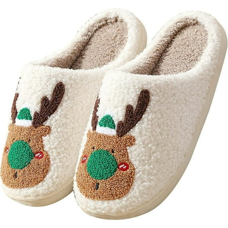 Cute Christmas Slippers Santa Reindeer Slippers Soft Plush Fuzzy Slippers Warm Cozy House Slippers for Women and Men | Walmart (US)