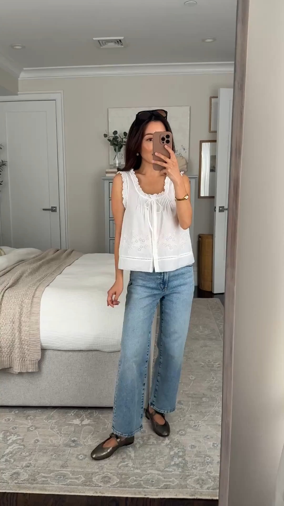 Size info below
• cotton eyelet blouse xxs, runs big. loose swingy fit, petite friendly length. white is semi sheer so need skin toned bra 

• Perfect Vintage Wide-Leg Crop Jean 24 short, TTS with some stretch. Also linked the lighter weight airy denim version below!

• aviator sunglasses

• Remy Mary Jane flat 5H, my color is old. I am usually between 5 and 5.5 in other brands and took my bigger half size.

Petite friendly jeans, easy mom outfit, cotton summer tops

#LTKPetite #LTKSeasonal #LTKmomlife