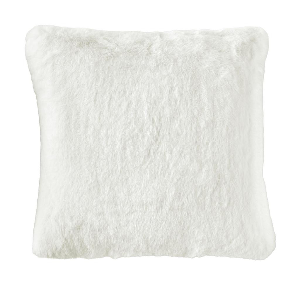 Home Decorators Collection Piper White Snow Faux Rabbit Fur 20 in. x 20 in. Square Throw Pillow | The Home Depot