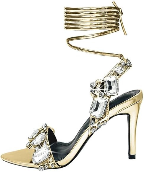 Women's Crystal Styles Clear Big Rhinestones Ankle Strappy Sparkly Sandals | Amazon (US)