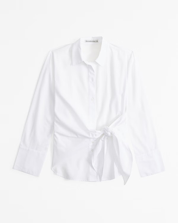Women's Long-Sleeve Relaxed Side-Tie Shirt | Women's Tops | Abercrombie.com | Abercrombie & Fitch (US)