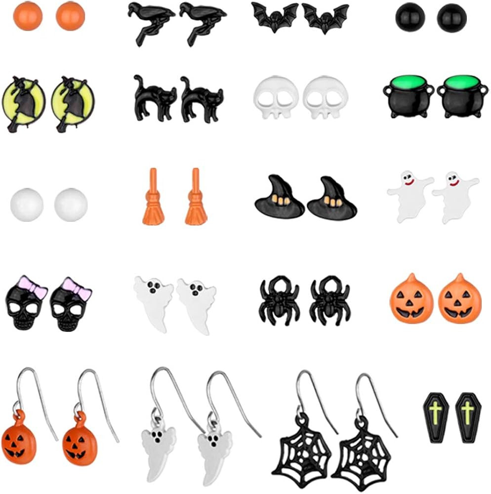 Aganippe 20 Pairs Halloween Theme Stud Earring Sets Including Halloween Spider Web Pumpkin Ghost ... | Amazon (US)