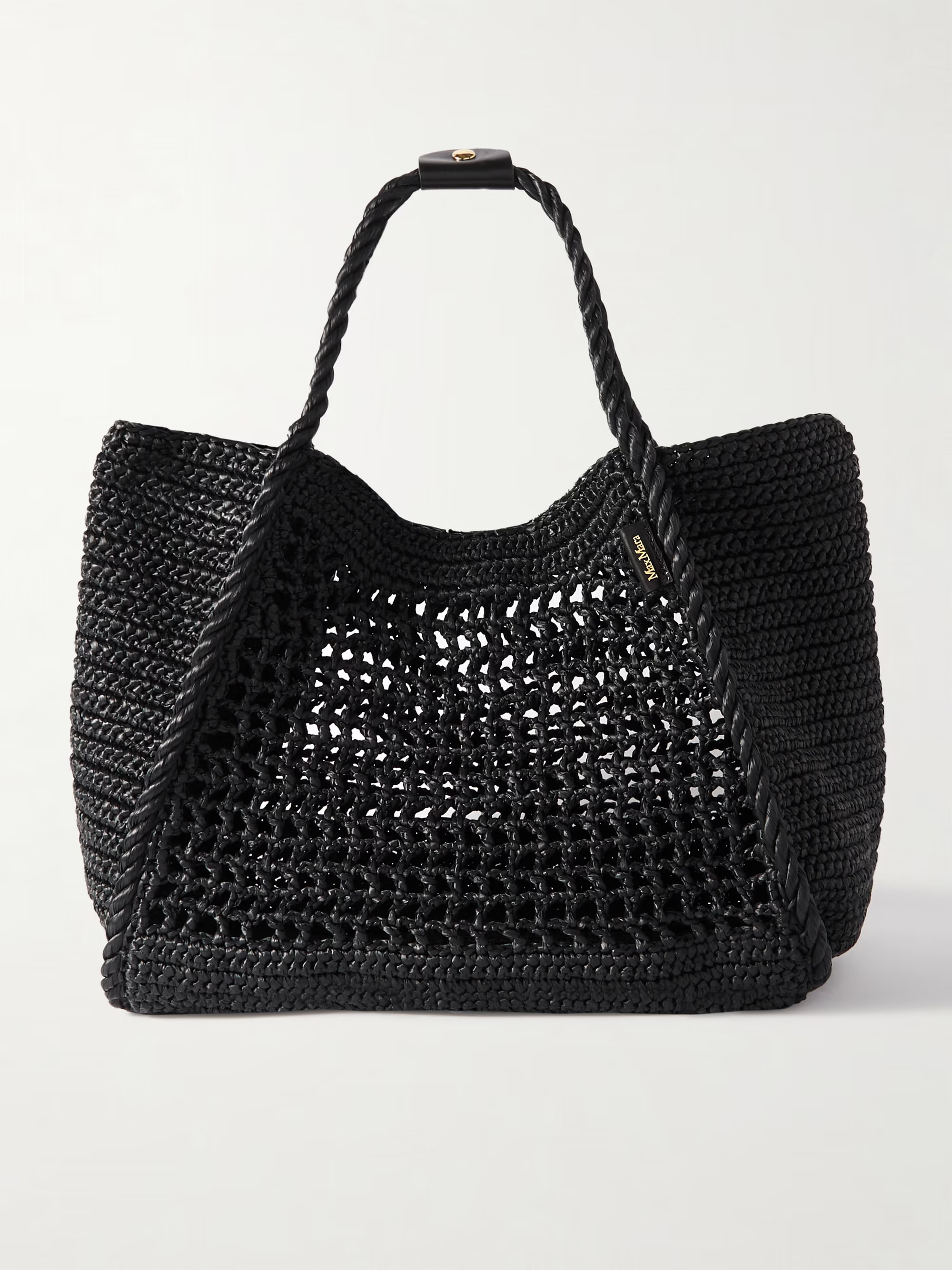 Max Mara leather-trimmed crocheted satin tote | NET-A-PORTER (US)