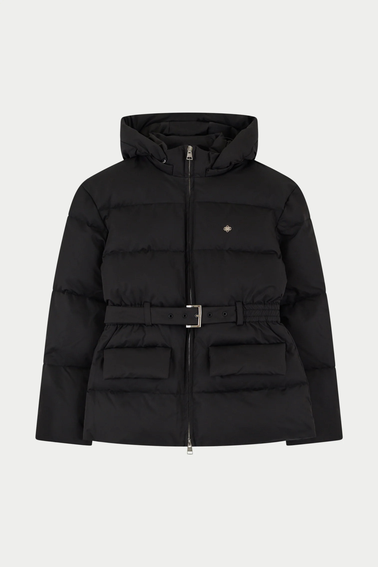 NYLON BELTED PUFFER - BLACK | The Couture Club
