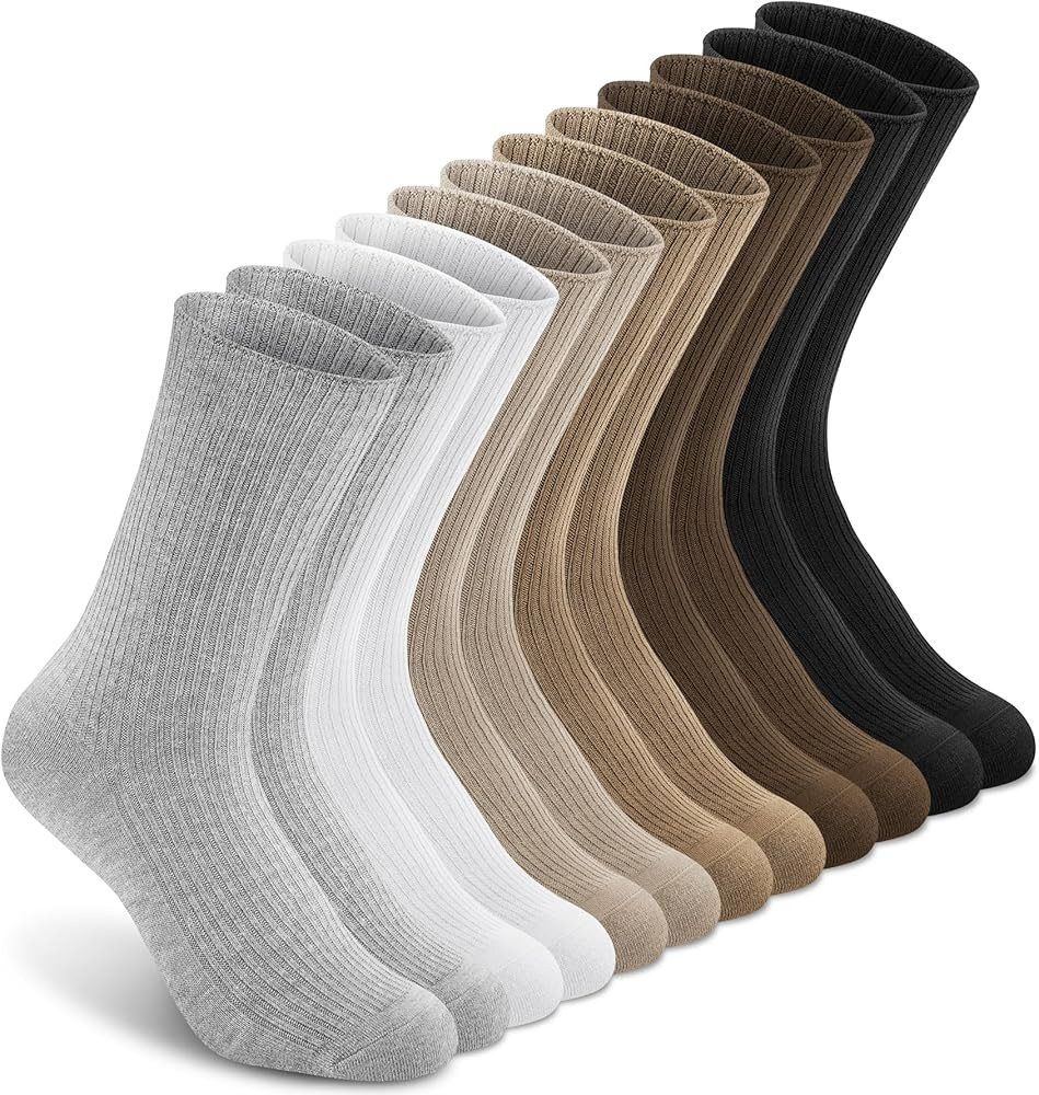 YSense 6 Pairs Cotton Crew Socks for Women Cute Athletic Aesthetic Slouch Socks Casual Neutral Bo... | Amazon (US)