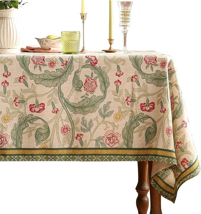 patdrea Designer Small Green Tablecloth for Square Tables,Vintage Linen with Leaves and Flowers P... | Amazon (US)