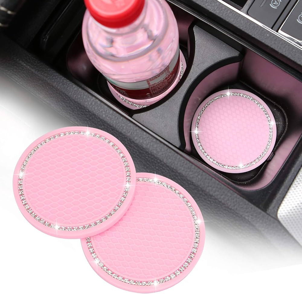 2 Pack Bling Cup Holder Insert Coasters, 2.75 Inch Soft Crystal Rhinestone Rubber Pad Set Round A... | Amazon (US)