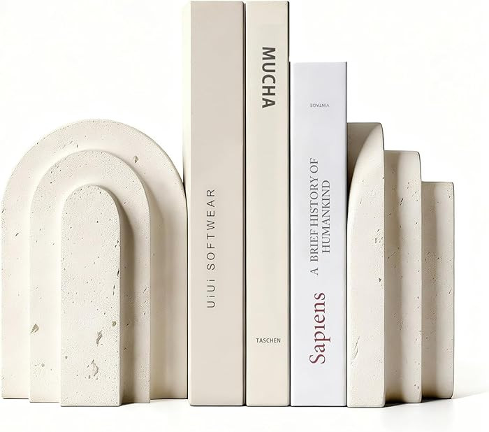 Book Ends for Heavy Books, Beige Modern Pleasing Layered Arch Design Aesthetic Bookend Decorative... | Amazon (US)