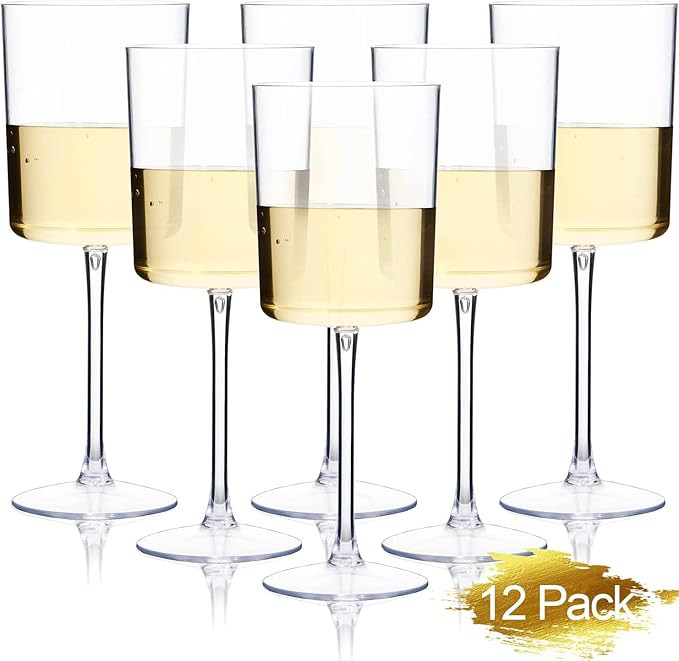 Ciaell 12 Pack Clear Plastic Wine Glasses - 10 Oz Disposable Wine Glasses with Stem for Parties &... | Amazon (US)