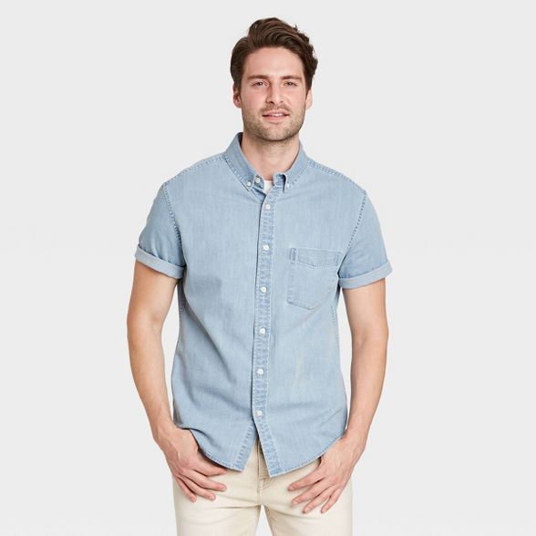 Men's Standard Fit Stretch Denim Short Sleeve Button-Down Shirt - Goodfellow & Co™ | Target