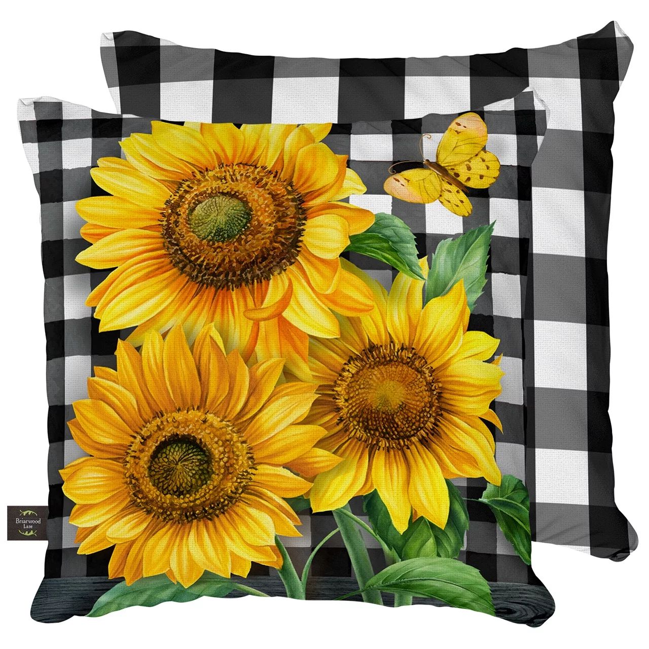 Checkered Sunflowers Summer Decorative Pillow Indoor Outdoor 17" x 17" - Walmart.com | Walmart (US)