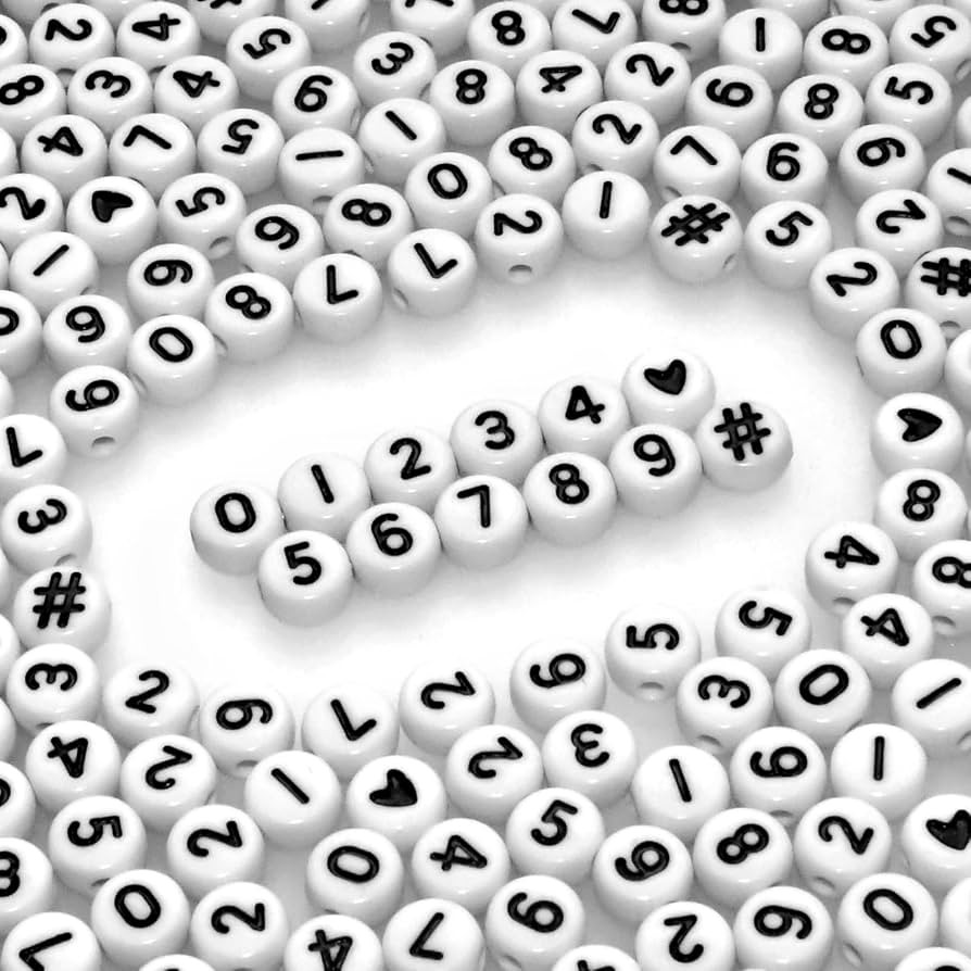 Amaney 500pcs Number Beads 7x4mm 0-9 Heart # White Acrylic Plastic Round Shape Loose Beads | Amazon (US)