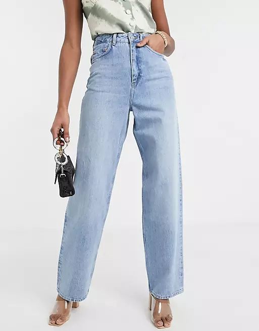 ASOS DESIGN Tall high rise 'Relaxed' dad jeans in midwash | ASOS (Global)
