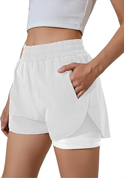 BMJL Women's Running Shorts Elastic Waistband High Waisted Shorts Pocket Sporty Workout Shorts Gy... | Amazon (US)