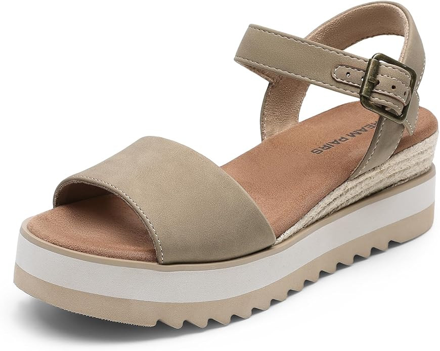 DREAM PAIRS Women's Open Toe Buckle Ankle Strap Espadrille Platform Wedge Sandals | Amazon (US)
