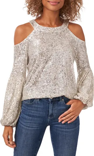 CeCe Cold Shoulder Sequin Blouse | Nordstrom | Nordstrom