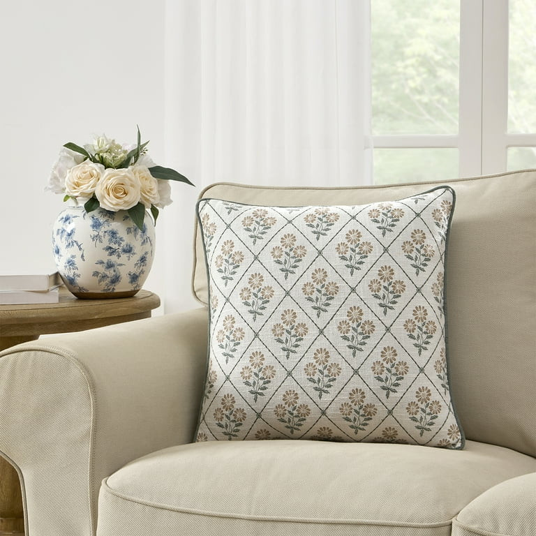 My Texas House 18" x 18" Camilia Dusty Green Floral Diamond Decorative Pillow Cover - Walmart.com | Walmart (US)