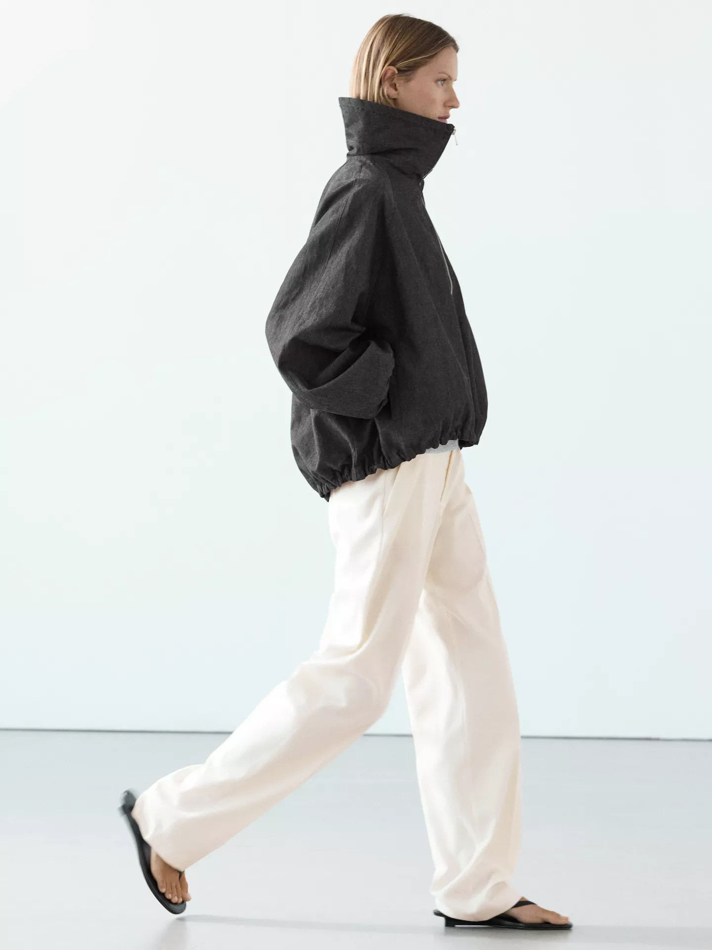 Linen blend bomber jacket | Massimo Dutti UK