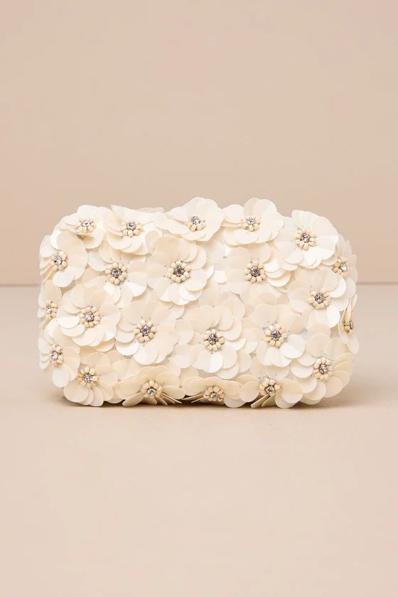 Blooming Addition Ivory Sequin Rhinestone Box Clutch | Lulus