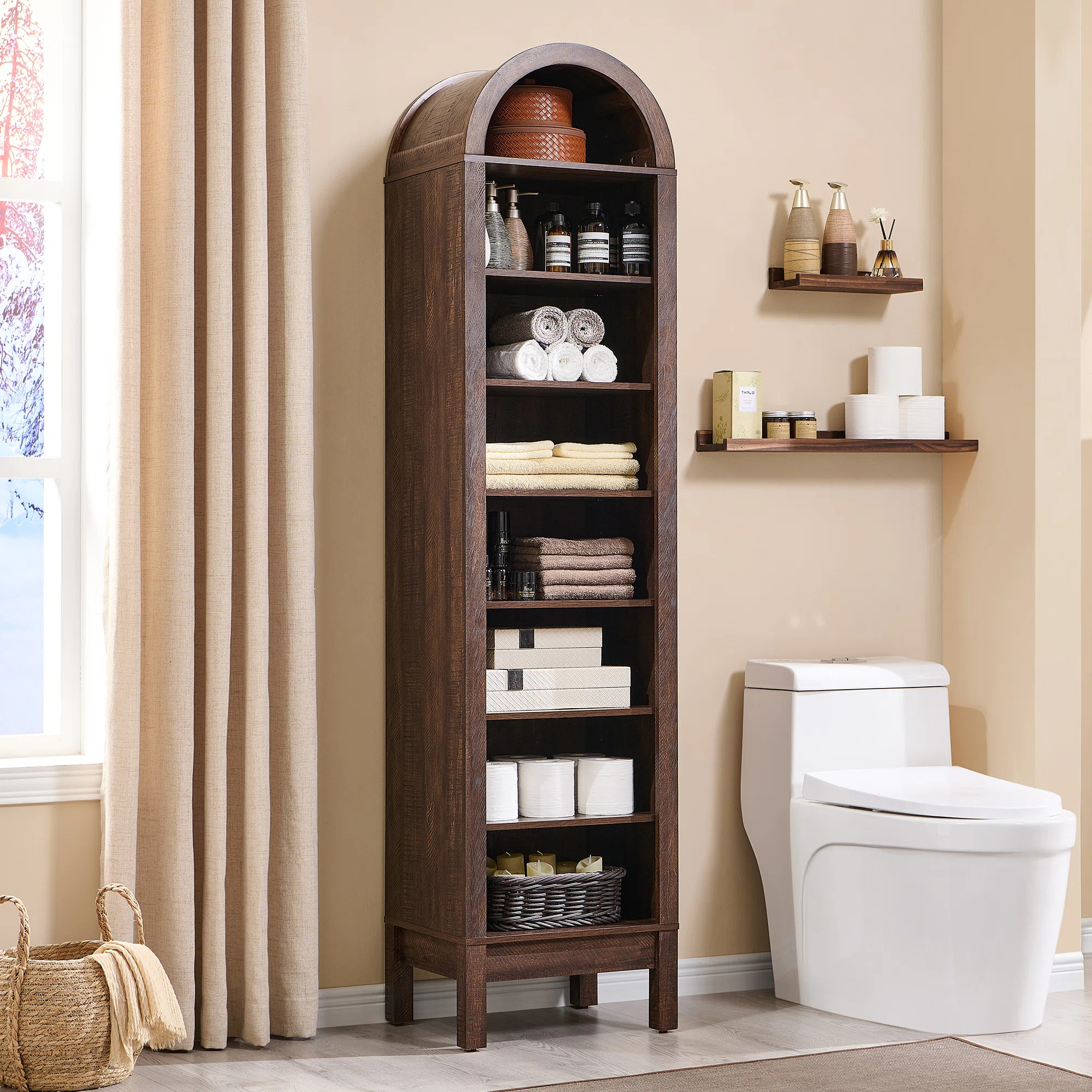 71" Tall Arched Bathroom Storage Cabinet, 8-Tier Modern Farmhouse Storage Cabinet with Adjustable... | Wayfair North America
