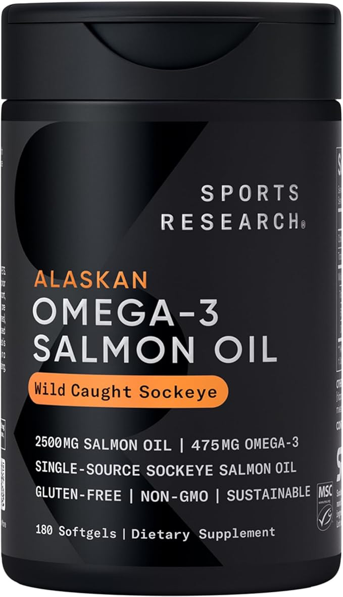 Sports Research® Salmon Oil - Single-Source Wild Alaskan Sockeye | 2500 mg per Serving w/EPA & D... | Amazon (US)