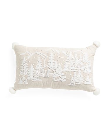 14x24 Linen Blend Chenille Cabins And Trees Pillow | TJ Maxx