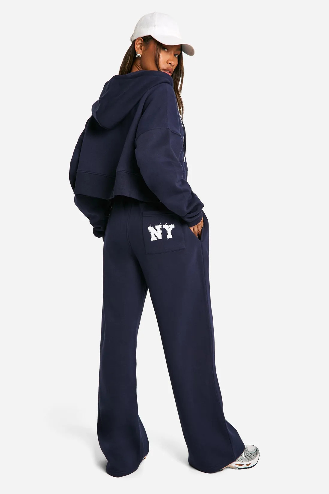 NY Self Fabric Applique Straight Leg Jogger | Boohoo.com (UK & IE)