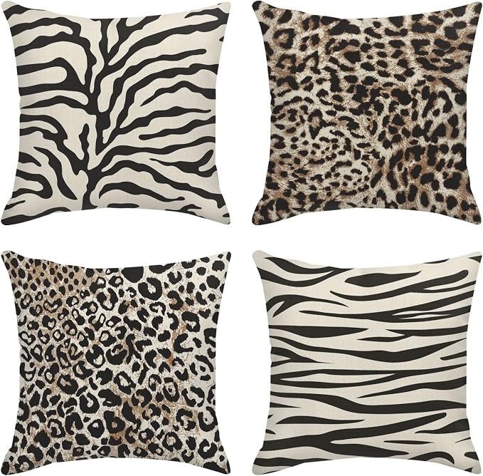 Sanwarm Throw Pillow Covers Home Decor Set of 4 Animal Leopard Brown Safari Abstract Pillow Cases... | Amazon (US)