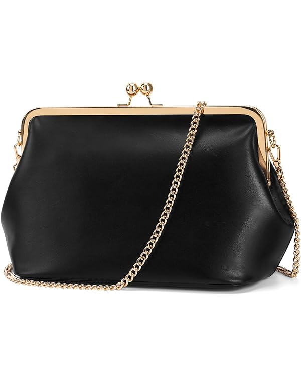 Women's Kiss Lock Crossbody Bag PU Medium Handbags Kiss Clasp Crossbody Shoulder Bags Tote Purse ... | Amazon (US)