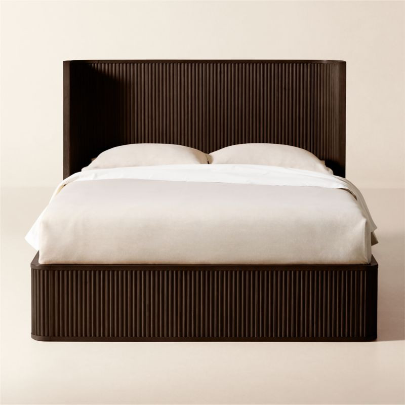 Davison Fluted Dark Brown Wood Queen Bed | CB2