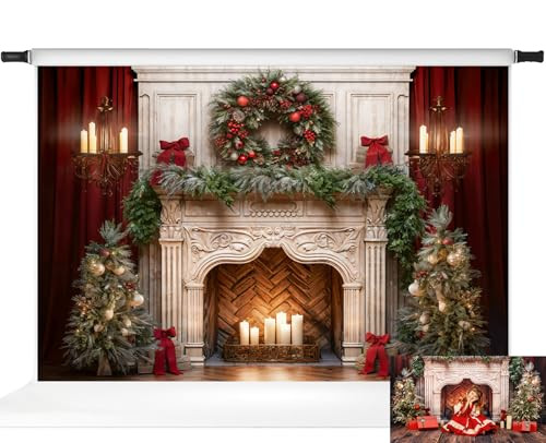 Kate Red Curtain Christmas Fireplace Backdrop with Candlelit Wreath Holiday Photo Background Micr... | Amazon (US)