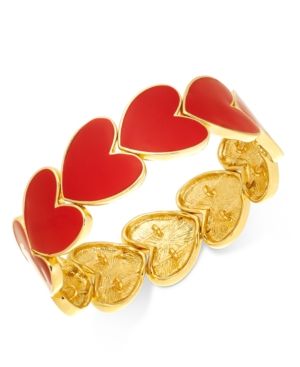 Holiday Lane Gold-Tone Red Heart Stretch Bracelet, Created for Macy's | Macys (US)