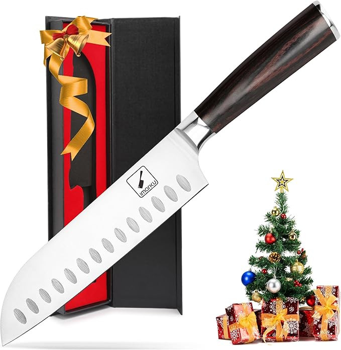imarku Chef Knife 7 Inch Kitchen Knife Ultra Sharp Santoku Knife - 7Cr17Mov Japanese Chefs Knife,... | Amazon (US)