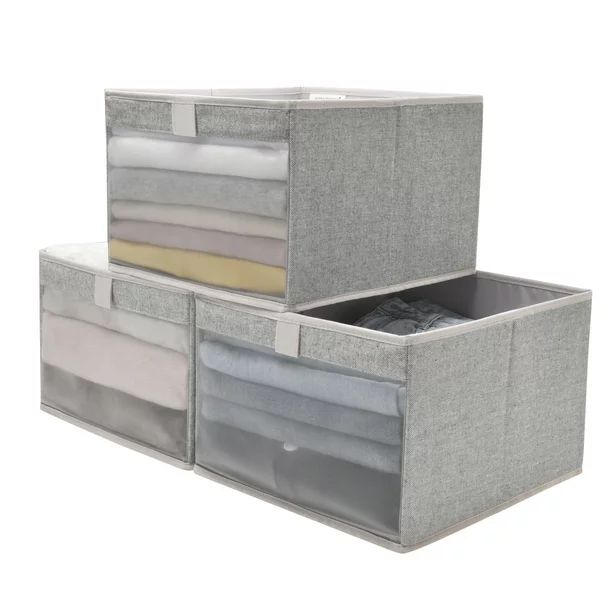 StorageWorks Storage Boxes for Shelves with Clear Window, Closet Storage Bin, Rectangle, Gray, La... | Walmart (US)