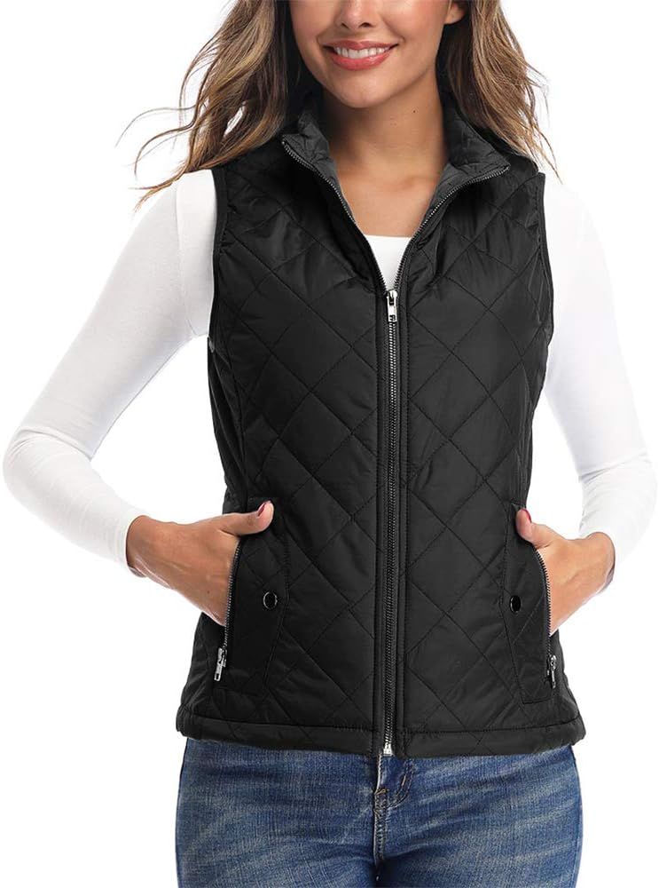 Women's Vests - Padded Lightweight Vest for Women, Stand Collar Quilted Gilet with Zip Pockets | Amazon (US)