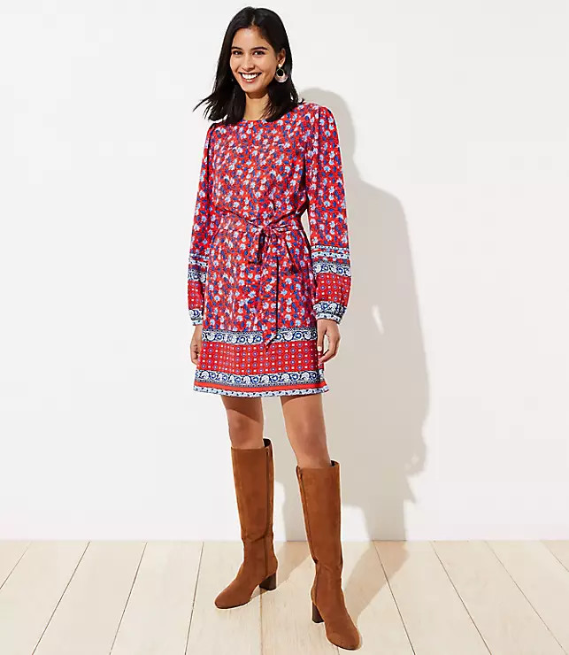 Border Floral Tie Waist Dress | LOFT | LOFT