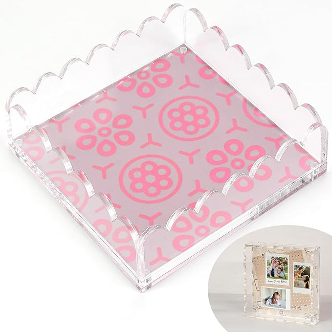 Scalloped Acrylic Tray with Magnetic Mat–Customizable for Photos, Artwork,Messages and Inspirat... | Amazon (US)