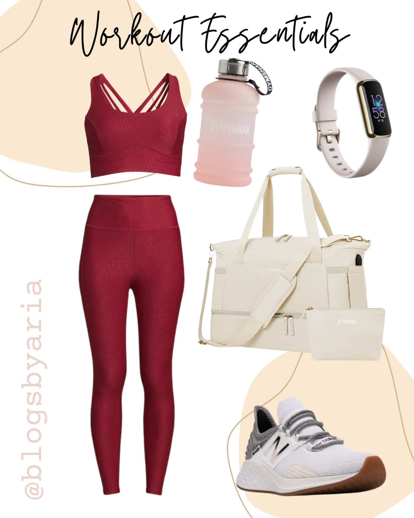 Workout essentials. Workout wear. Sports bra and leggings set. Gym water bottle. Fitbit. Gym bag. Sneakers. What to wear for workout. What to wear to gym. Affordable workout clothes 

#LTKstyletip #LTKFind #LTKfit