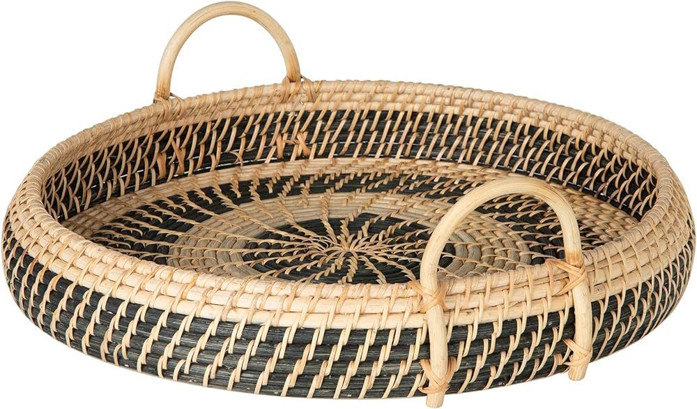 Round Rattan Serving and Breakfast Tray, Natural-Black | Amazon (US)
