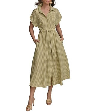 Donna Karan Short Sleeve Gingham Midi Shirt Dress | Dillard's | Dillard's