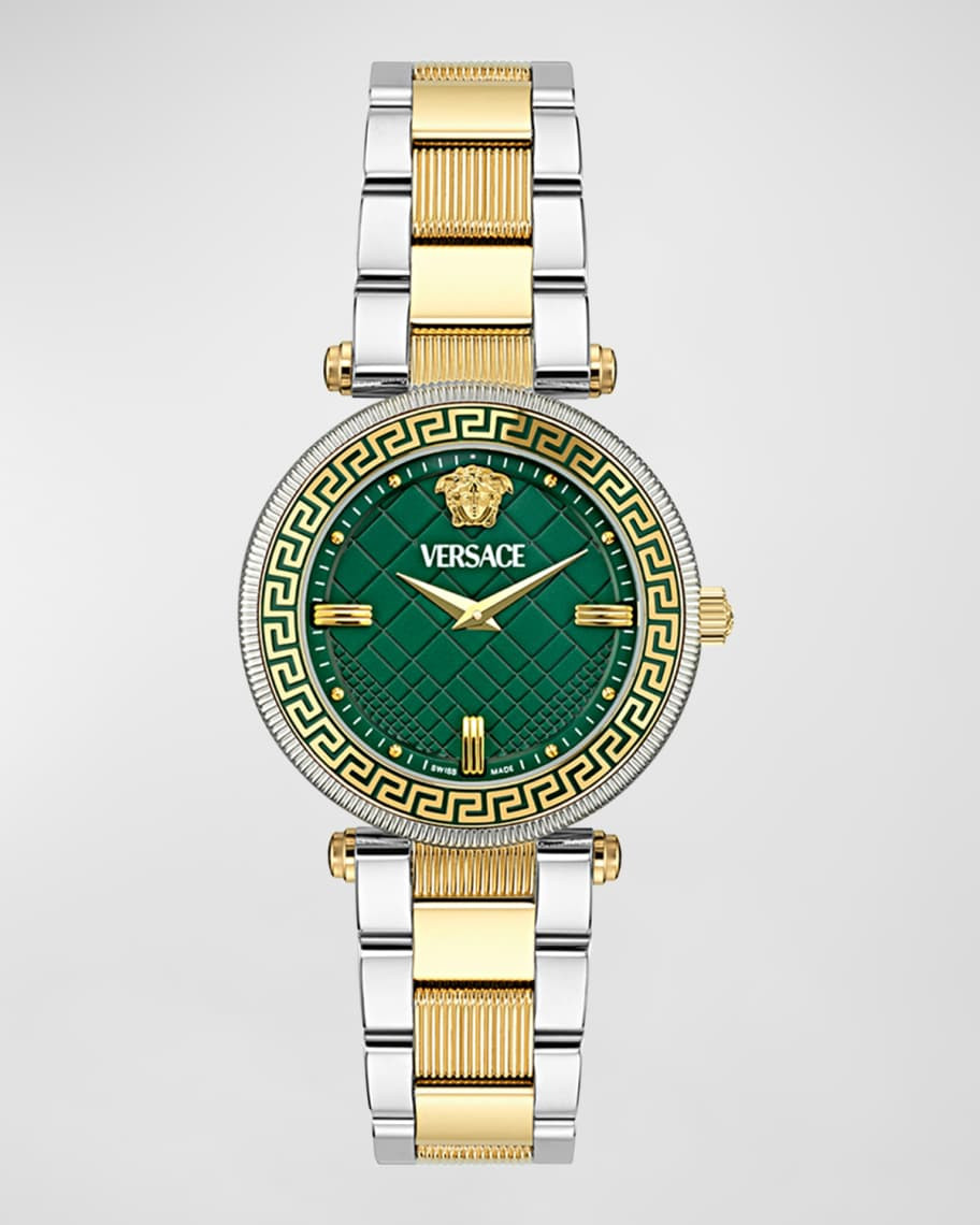 Versace 35mm Versace Reve Watch with Bracelet Strap, Two Tone/Green | Neiman Marcus
