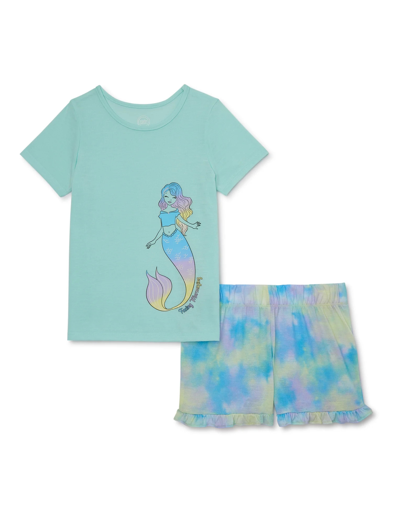 Wonder Nation Girls Short Sleeve Top and Sleep Short Pajama Set, 2-Piece, Sizes 4-18 & Plus | Walmart (US)