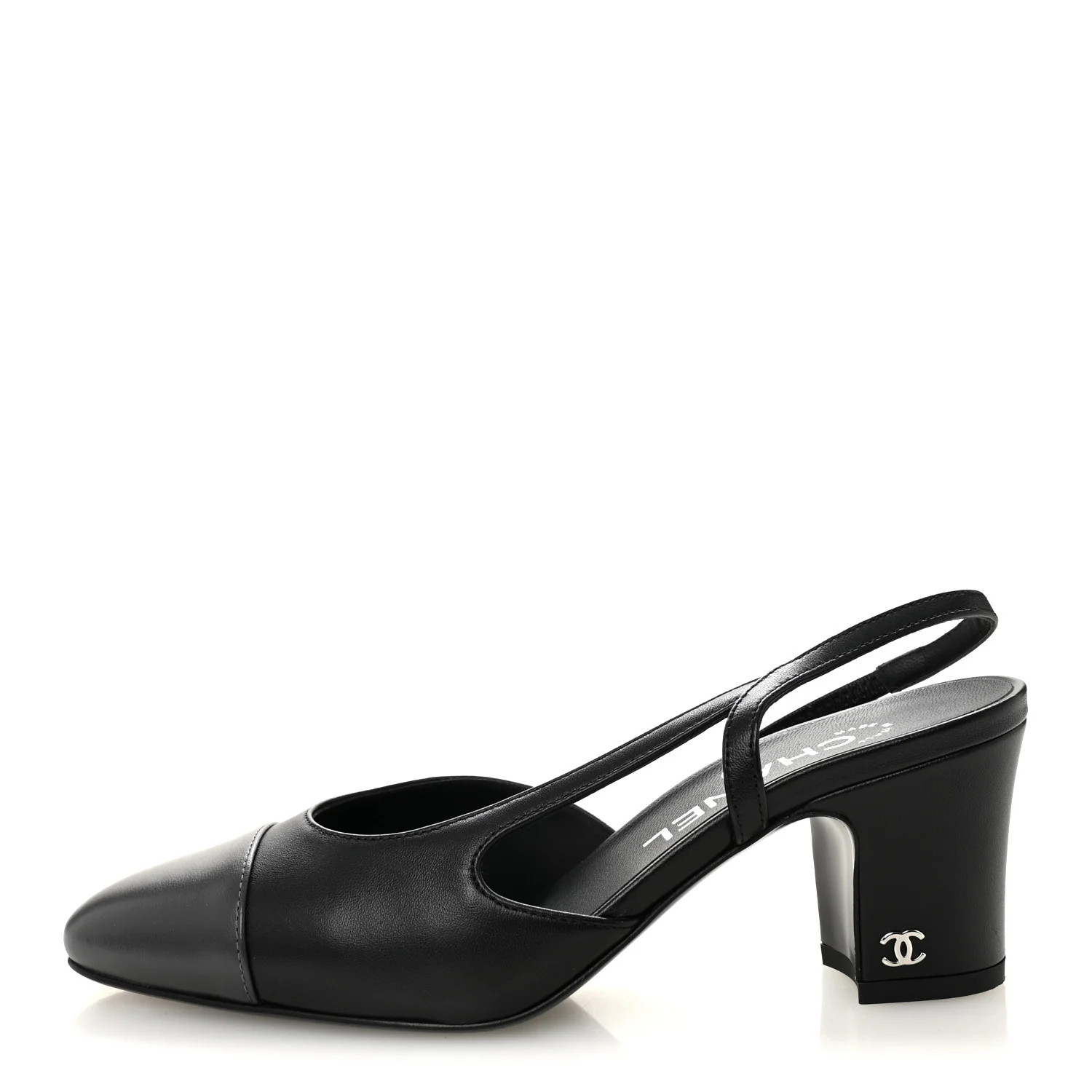 Lambskin Cap Toe CC Slingback Pumps 35.5 Black Dark Grey | FASHIONPHILE (US)