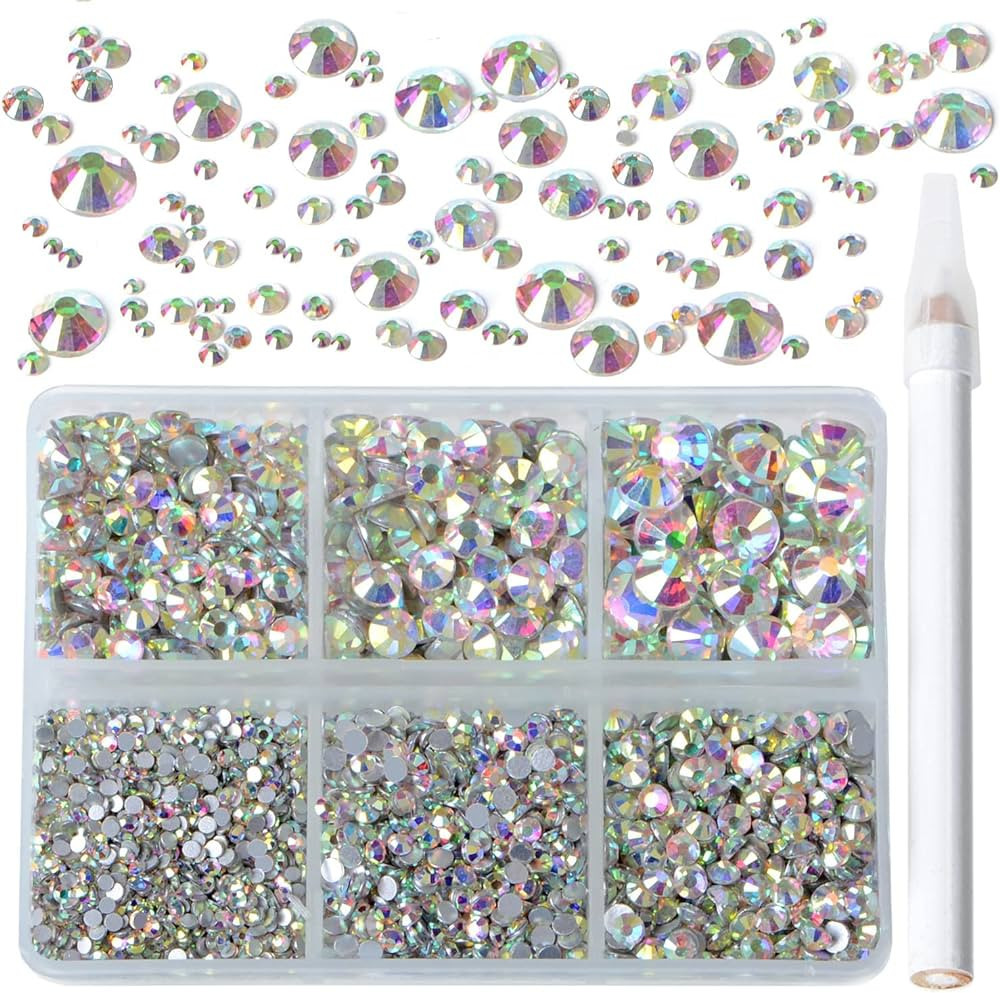 Bymitel 5000 Pieces 6 Mixed Sizes Glue Fix on  Glass Rhinestones Round Crystal Gems... | Amazon (US)