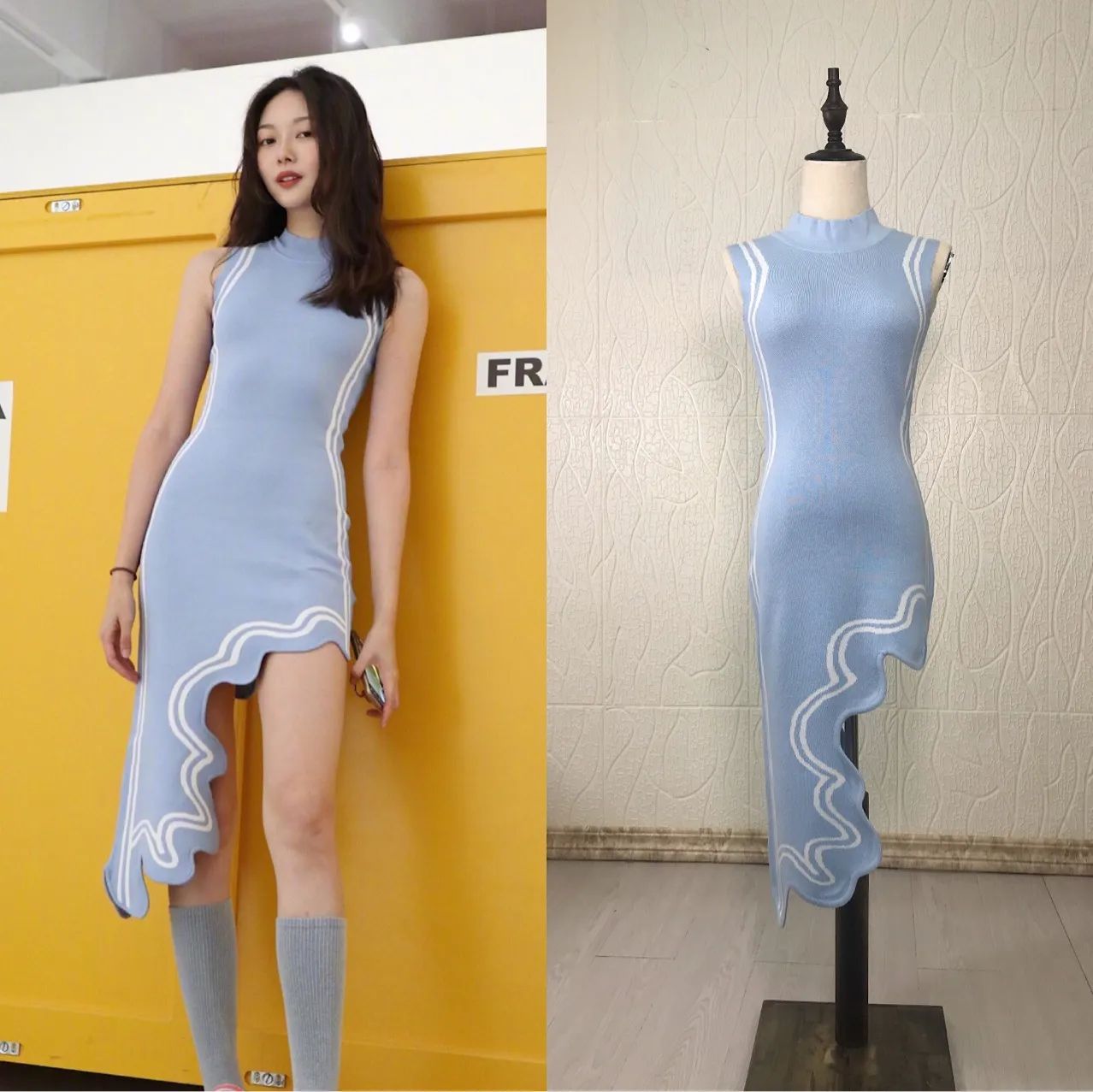 Modphy 2023 Asymmetrical Waves Dye Print Knit Vestido: Stylish Sleeveless Round Neck Dress for Wo... | DHGate