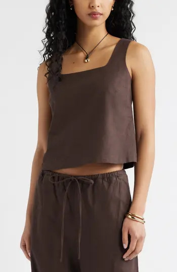 Square Neck Sleeveless Linen Blend Top | Nordstrom