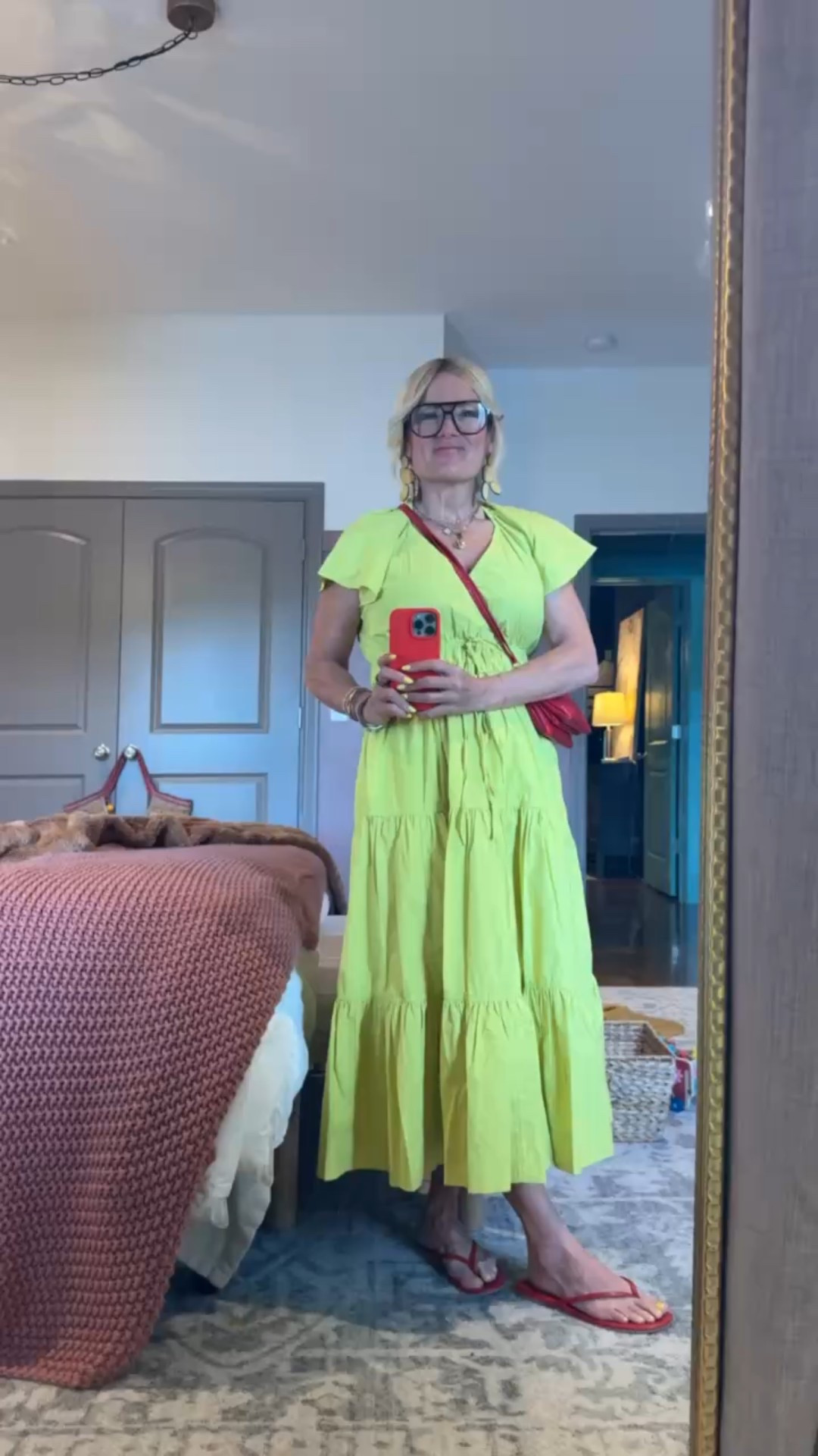 There’s something about a bright lime green maxi dress that makes you feel like you’re sipping sweet tea on a summer porch—even if you’re just running errands at Walmart. 

I paired her with these darling red flip flops (because who says comfort can’t be cute?) and a cheeky little red crossbody bag that’s just the right pop of color.

lime green maxi dress Walmart, colorful summer outfit, red flip flops women, red crossbody bag, affordable bold fashion, bright summer outfit ideas, Walmart fashion find 

 #LTKOver40 #LTKFindsUnder50 #LTKStyleTip