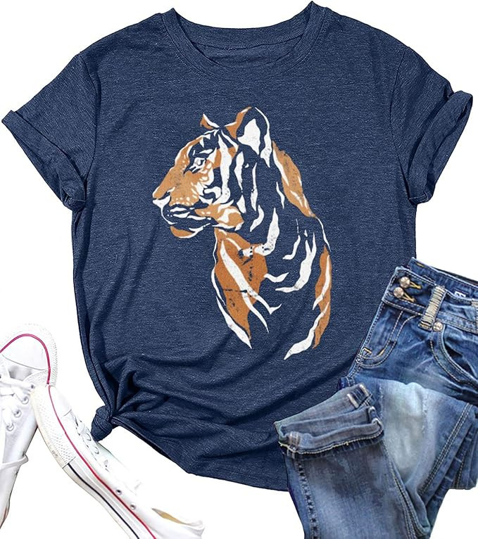 Tiger Shirt for Women Vintage Animal Graphic Tees Casual Short Sleeve Crewneck T-Shirt Summer Loo... | Amazon (US)